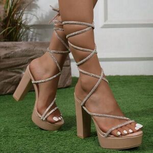 Rhinestone lace-up platform heels